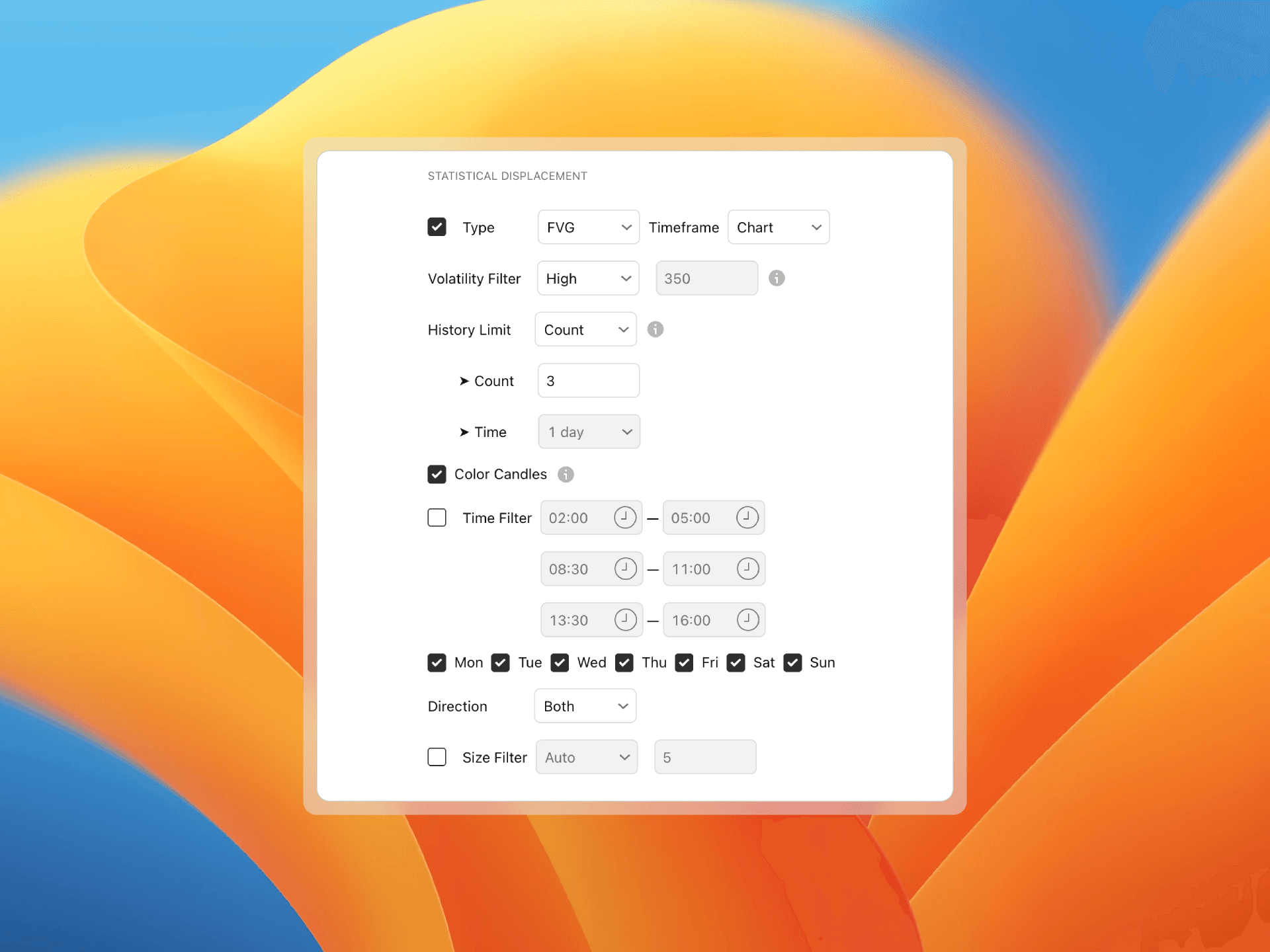 Statistical Volatiltiy Settings